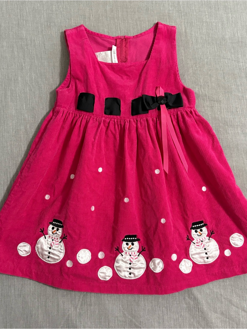 Bonnie Jean Girls 4T Pink Corduroy Snowman Christmas Holiday Dress Embroidered